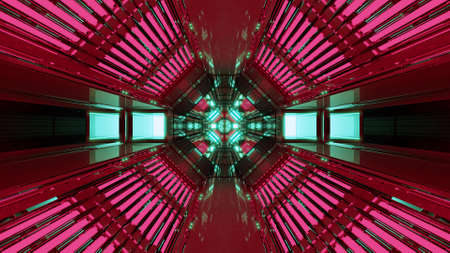 Neon octagon shaped space hangar 4K UHD 3D illustrationの写真素材