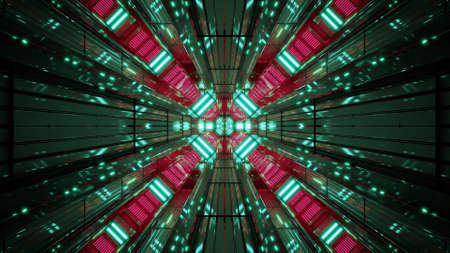 Neon spaceship tunnel 4K UHD 3D illustrationの写真素材