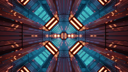 Neon ornament inside sci fi corridor 4K UHD 3D illustration