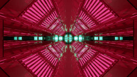 Red tunnel with green lights 4K UHD 3D illustrationの写真素材
