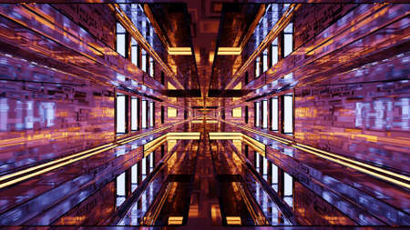 Symmetric hallway with geometric ornament 4K UHD 3D illustrationの写真素材