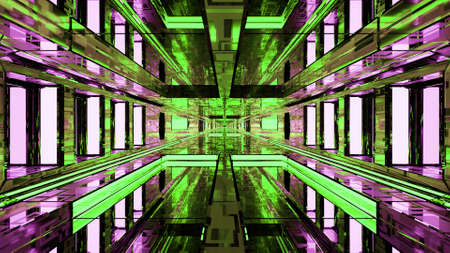 Symmetric sci fi corridor with bright walls 4K UHD 3D illustrationの写真素材