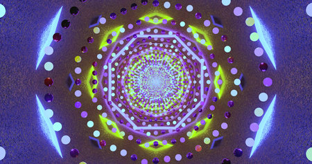 A stunning circular design features bright lights and various shapes, creating a mesmerizing visual...
