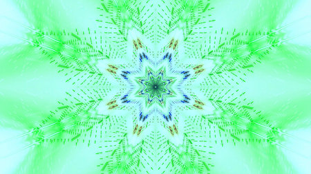 This colorful artwork features a vibrant green star design with intricate lines and shapes. It...