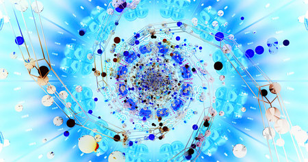 Colorful swirling patterns create an energetic scene filled with circular shapes in various sizes....