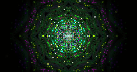 Colorful abstract art with bright lights and patterns in dark space