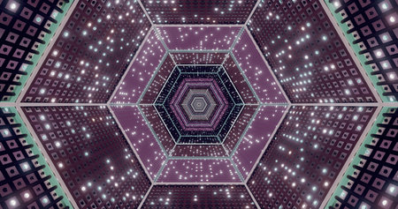 Modern geometric design filled with lights in a vibrant spaceの写真素材