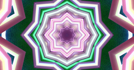 Bright colors and intricate geometric shapes merge to form a stunning, kaleidoscopic pattern.