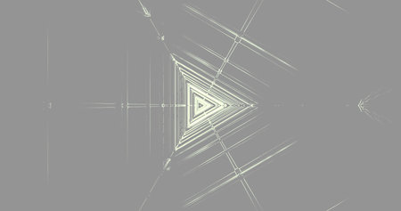 A captivating arrangement of geometric shapes forms a triangle pattern, set against a gray...