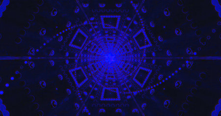 Swirling patterns create a vibrant blue abstract design with geometric shapes. The artwork shows a...