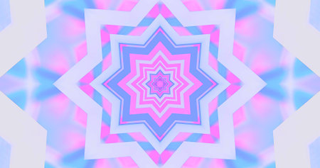 Abstract design features a dynamic star shape with layers in vibrant pink and blue hues. The...