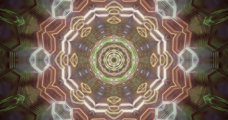 A stunning symmetrical pattern filled with glowing colors creates a mesmerizing visual effect. The...