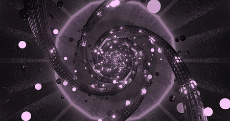 Spiral tunnel with swirling lights and dynamic patterns
