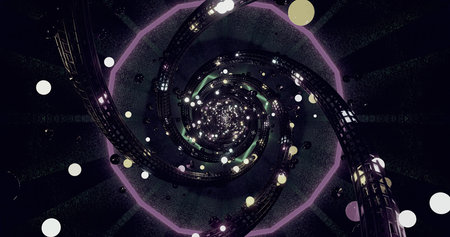 Spiral tunnel with glowing spheres and intricate design