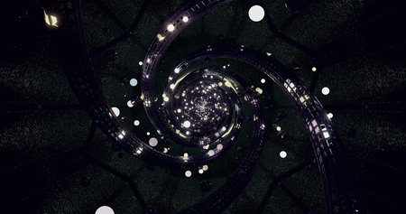 Swirling lights in a dark spiral formation at night