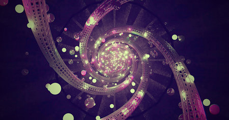Swirling lights and colors create an abstract tunnel effect