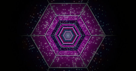Colorful hexagonal pattern with light effects in dark background