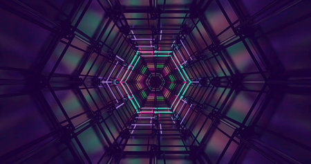 Colorful geometric patterns illuminated in a dark space
