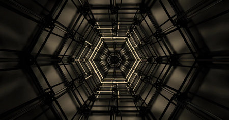 Intricate geometric design viewed from below in modern architecture