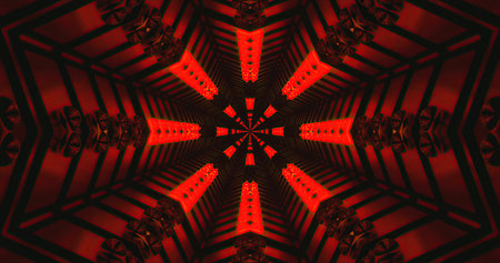 Vibrant kaleidoscope pattern with red and black colors