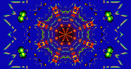 Colorful kaleidoscope pattern with vibrant shapes and lines