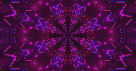 Colorful geometric pattern with neon lights in a digital space