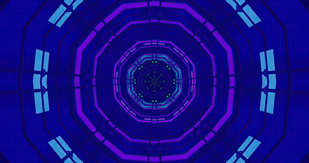 Colorful neon tunnel pattern with geometric shapes and lights