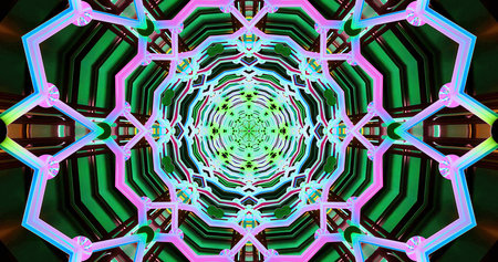 Colorful geometric pattern with vibrant neon design in motion