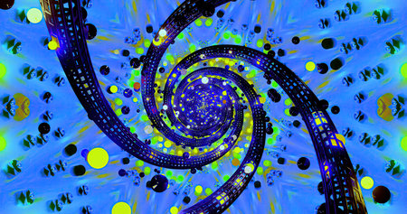 Colorful spiral design with vibrant shapes and patterns