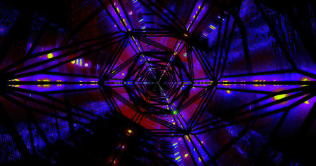 Colorful abstract tunnel with vibrant lights and geometric shapes