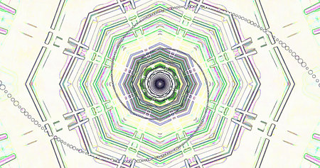 Intricate geometric pattern with vibrant colors in a circular design