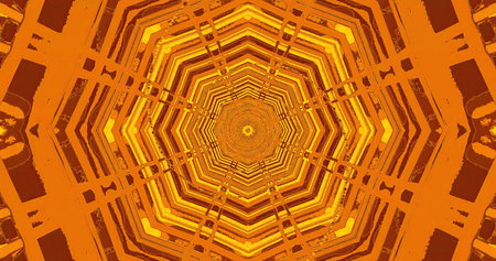 Vibrant geometric design with warm orange hues and symmetrical shapes