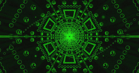Abstract green pattern with concentric circles and shapes