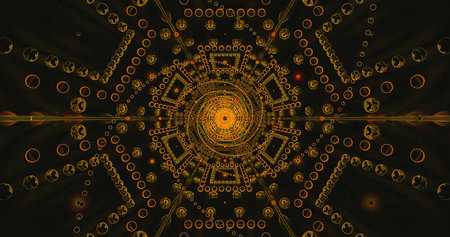 Vibrant geometric pattern with golden tones and circular designs