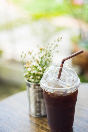 Iced coffee And White flowers.の写真素材