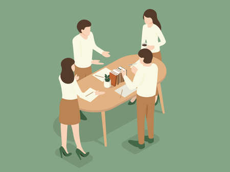 Employees discussed in the meeting. Isometric Illustration about meeting on the table.のイラスト素材