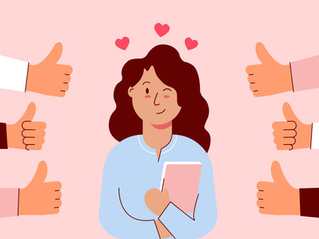 Female teacher held a book and felt good to be appreciated. Illustration about appreciated.のイラスト素材