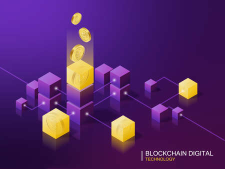 Blockchain digital technology. Perspective Illustration about blockchain.のイラスト素材