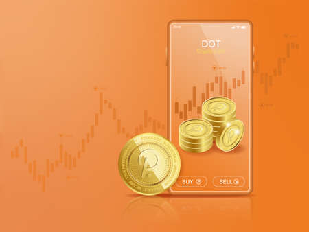 Trade Solana SOL on mobile through the system Cryptocurrency. Perspective Illustration about Crypto Coins.のイラスト素材
