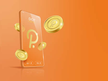 Trade Polkadot DOT on mobile through the system Cryptocurrency. Perspective Illustration about Crypto Coins.のイラスト素材
