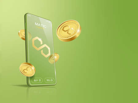 Trade Polygon MATIC on mobile through the system Cryptocurrency. Perspective Illustration about Crypto Coins.のイラスト素材