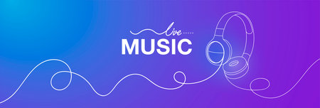 Line drawing of headphones on a blue background, wireless online music listening devices, technology for audition songs and playlists.のイラスト素材