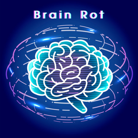 Brain Rot: The Impact on Young Adult Mental Health. The Impact of Low-Quality Online Content.A visual commentary on the decline of critical thinking due to overexposure to low-quality social media content.brain graphic.のイラスト素材