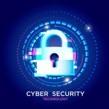 Padlock in the circular circuit. Cyber security technology concept abstract background. Technology data protection system, Internet security and safety information personal, Vector and Illustration.のイラスト素材