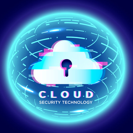 Key lock in circle circuit Cloud security concept abstract background. technology information protection system Internet safety and personal information security.のイラスト素材