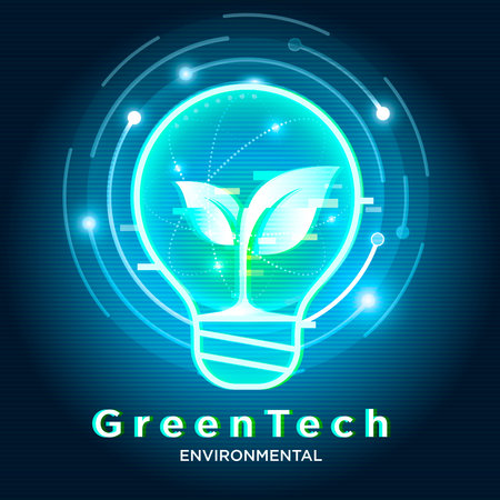 Abstract background of green technology Plants stored in bulbs Using technology to create a positive impact on the environment Also known as âclean technologyâ or âenvironmental technologyâのイラスト素材