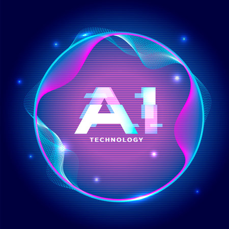 This AI design shows bright neon colors, smooth waves, and glitch effects. It's a modern, tech-inspired look thatâs great for graphic designers and digital projects.のイラスト素材