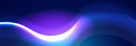 Blue-purple glowing data wave with fine pixel particles and smooth curves. Ideal for digital design,...