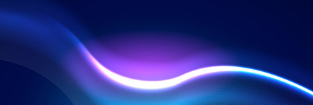 Glowing blue-purple digital light wave with particle effects and smooth flowing curves. Perfect for tech visuals, presentations, innovation themes, and modern backgrounds.のイラスト素材