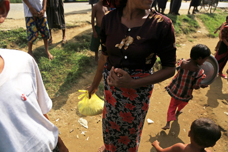 RAKHINE STATE, MYANMAR - NOVEMBER 05 : Hundreds of Muslim Rohingya are suffering severe malnutrition in overcrowded camps in Myanmar's Rakhine state, on NOVEMBER, 2015 in Sittwe, Myanmar.のeditorial素材